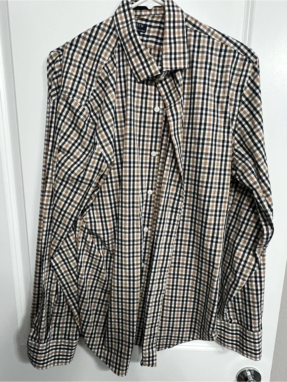J. Crew Men's Black, Tan and White Plaid Button-Down Shirt